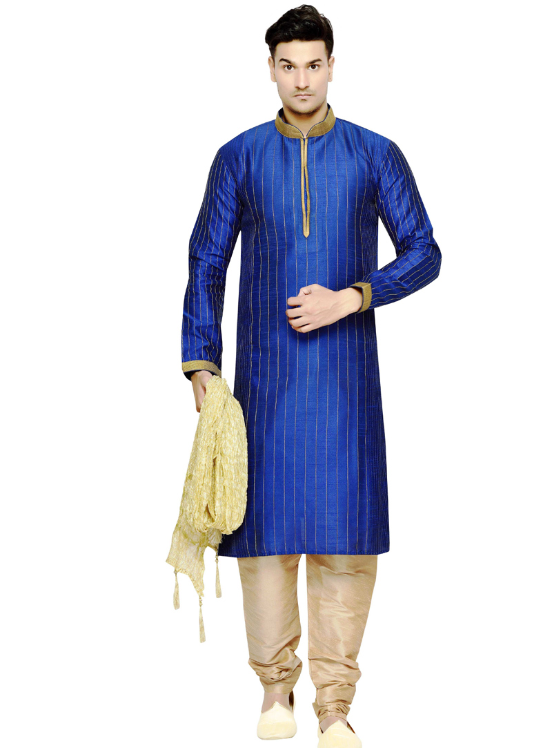 Royal Blue Dupion Readymade Kurta Pajama 108987