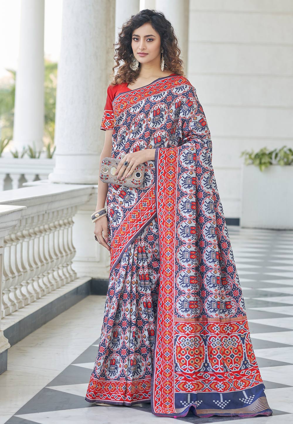 Navy Blue Patola Silk Saree With Blouse 248611