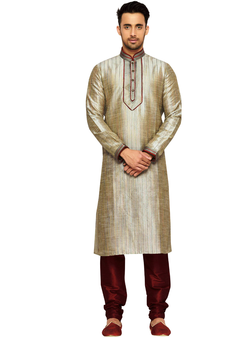 Beige Dupion Readymade Kurta Pajama 108988