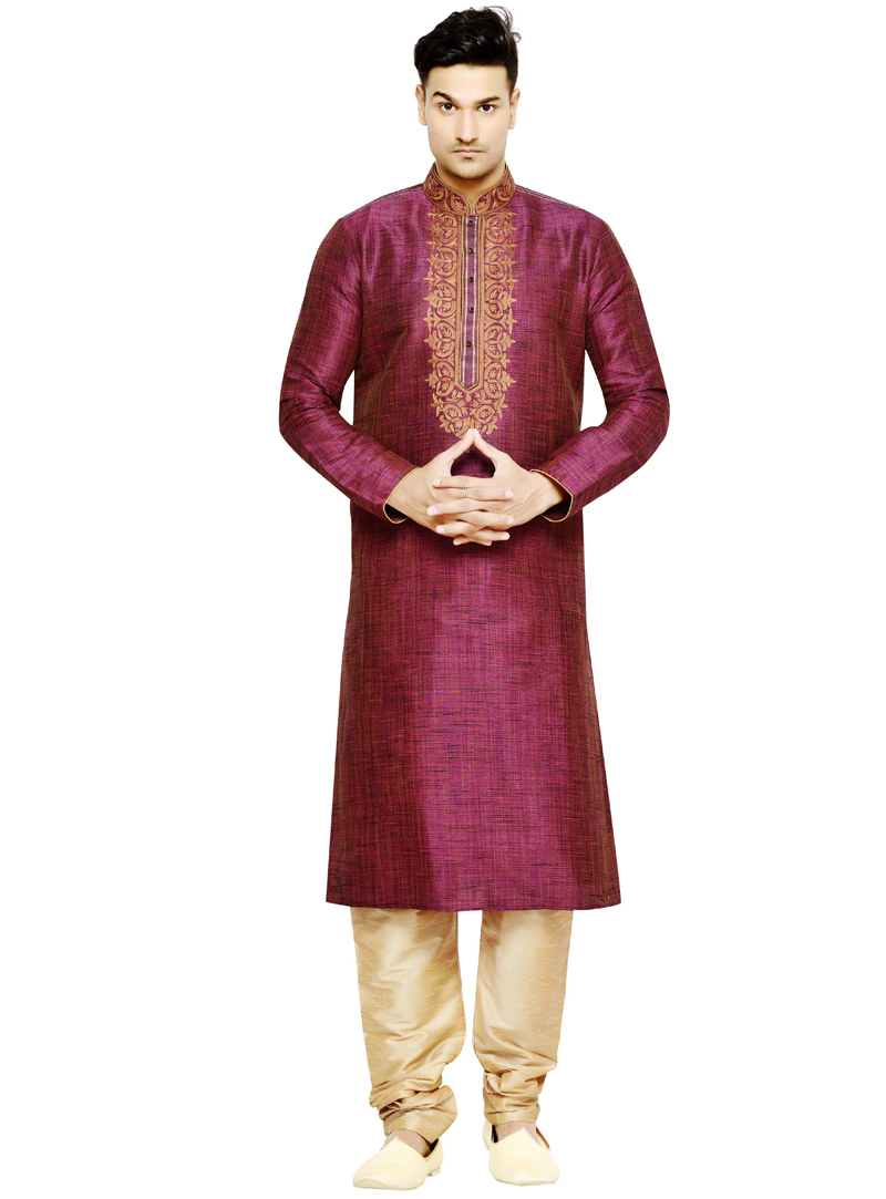 Purple Dupion Readymade Kurta Pajama 108990