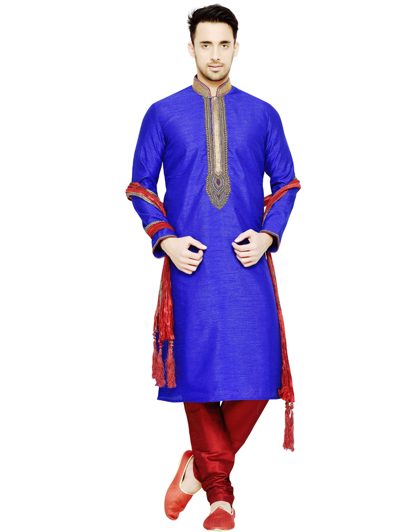 Royal Blue Dupion Readymade Kurta Pajama 108993