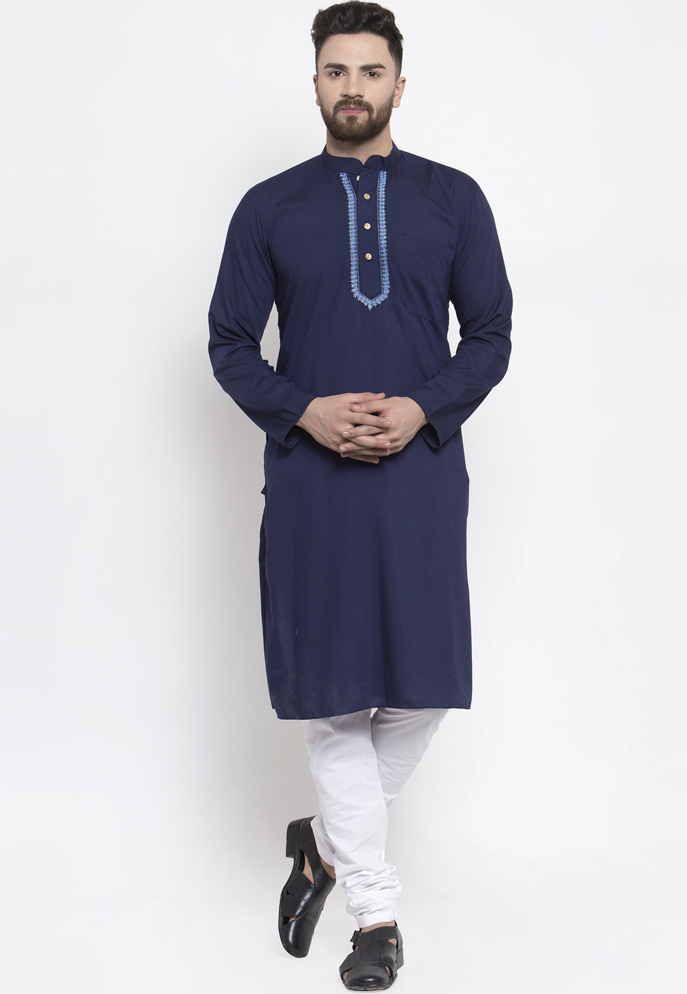 Navy Blue Cotton Readymade Kurta Pajama 194045