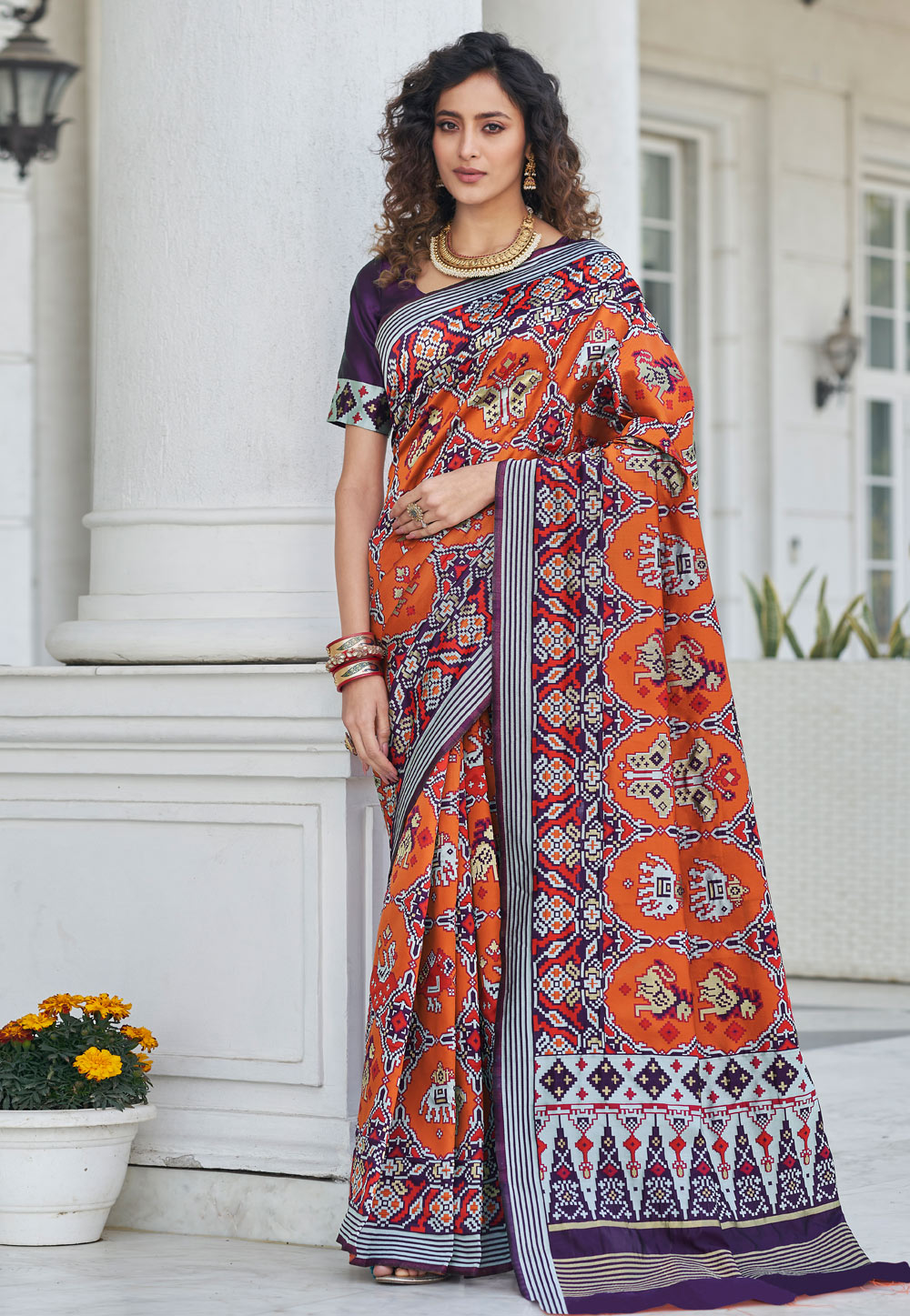 Orange Patola Silk Saree With Blouse 249722