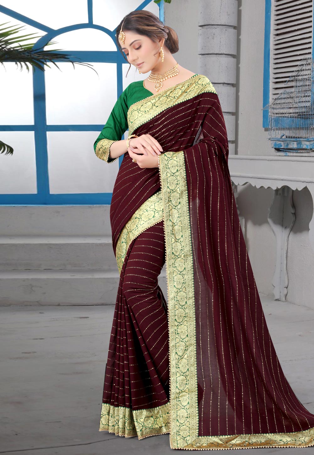 Maroon Silk Festival Wear Saree 233004