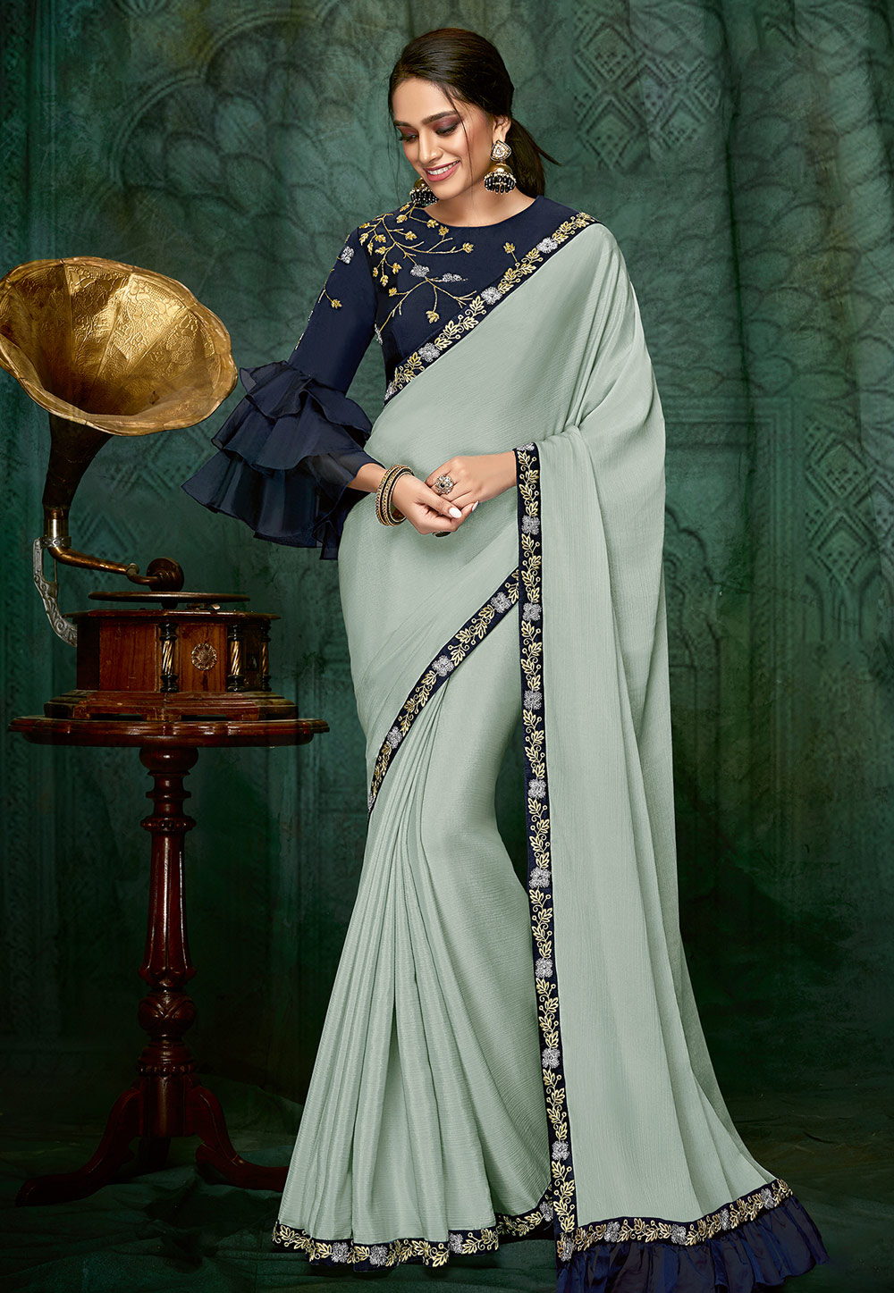 Light Blue Silk Party Wear Saree 185223