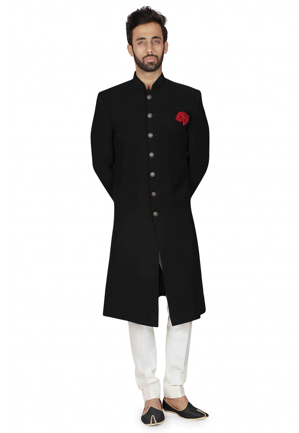 Black Viscose Sherwani 231352