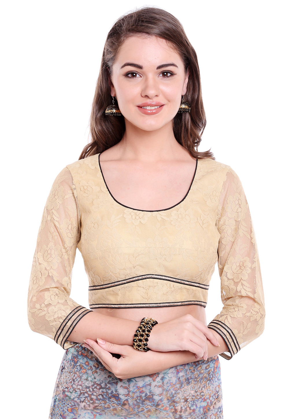 Beige Net Readymade Blouse 165403