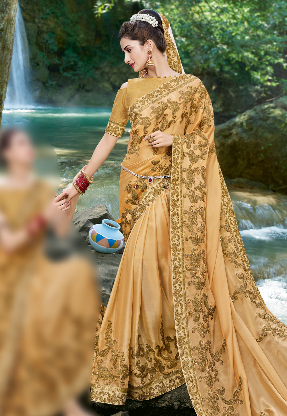 Beige Georgette Festival Wear Saree 183375