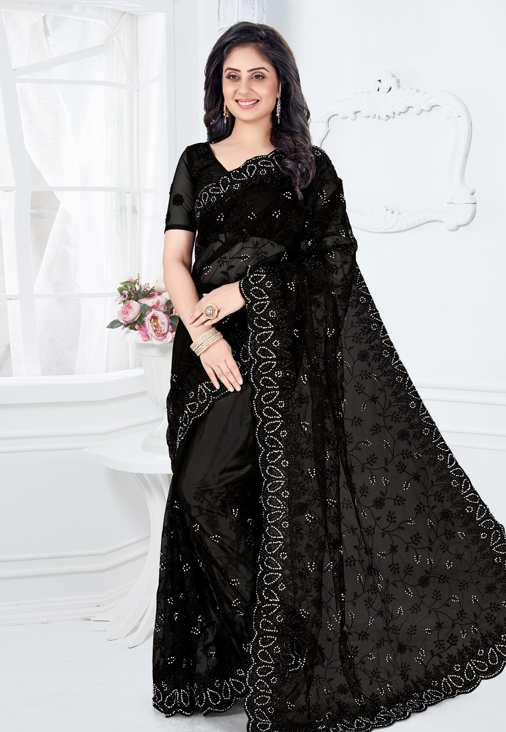 Black Net Festival Wear Saree 202513
