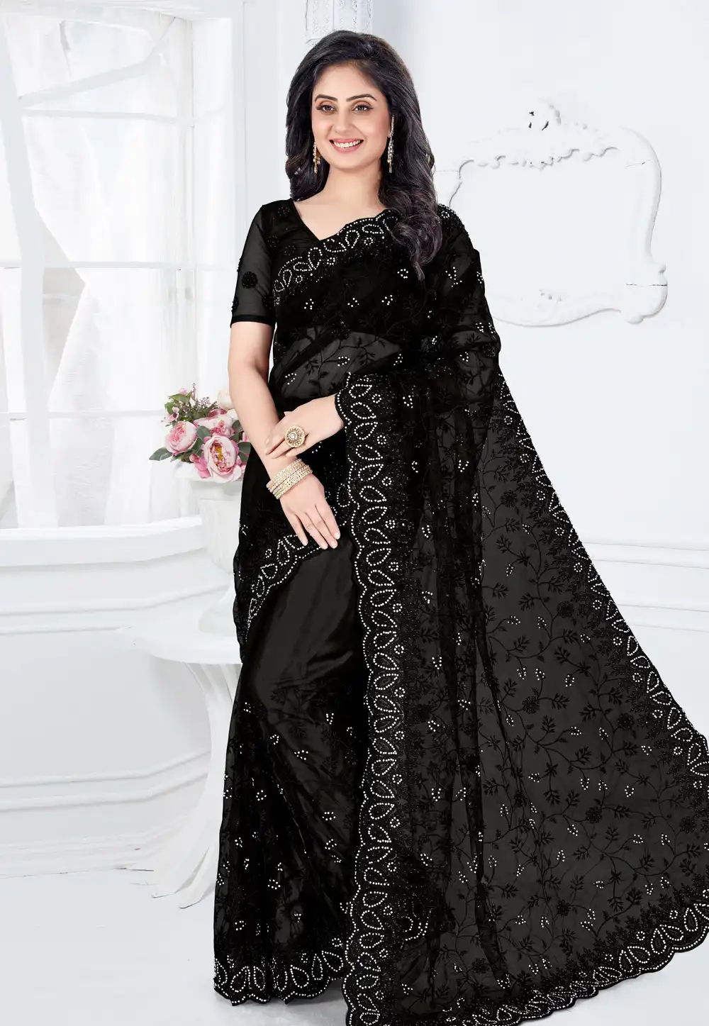 Black Net Festival Wear Saree 202513