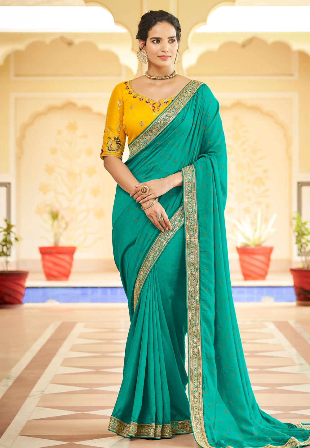 Sea Green Silk Saree With Blouse 249260