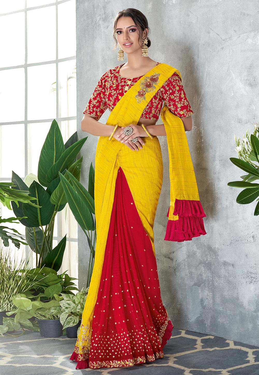 Yellow Silk Half and Half Saree 185218