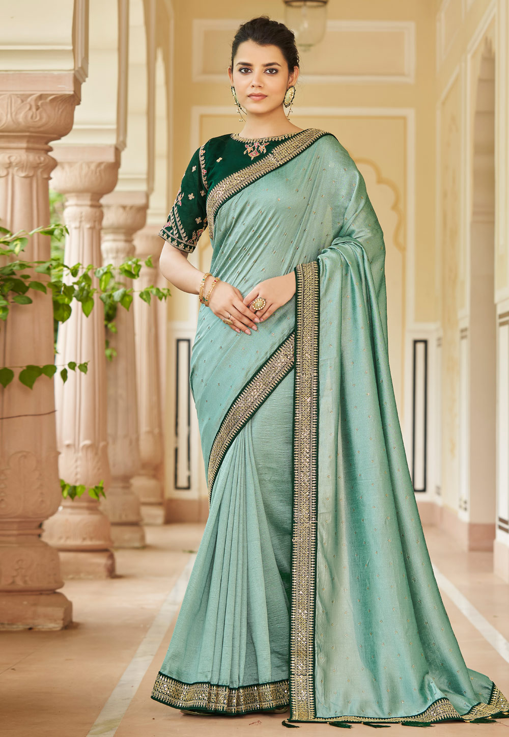 Sea Green Silk Saree With Blouse 249263