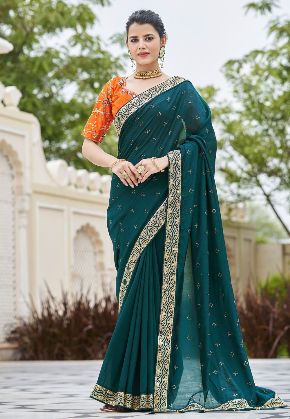 Teal Silk Saree With Blouse 249265