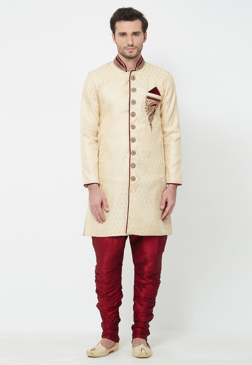 Cream Brocade Indo Western Suit 231354