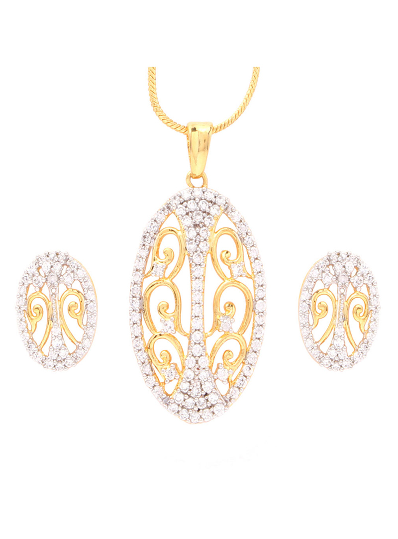Silver Alloy Cz Diamonds Necklace With Earrings 64515