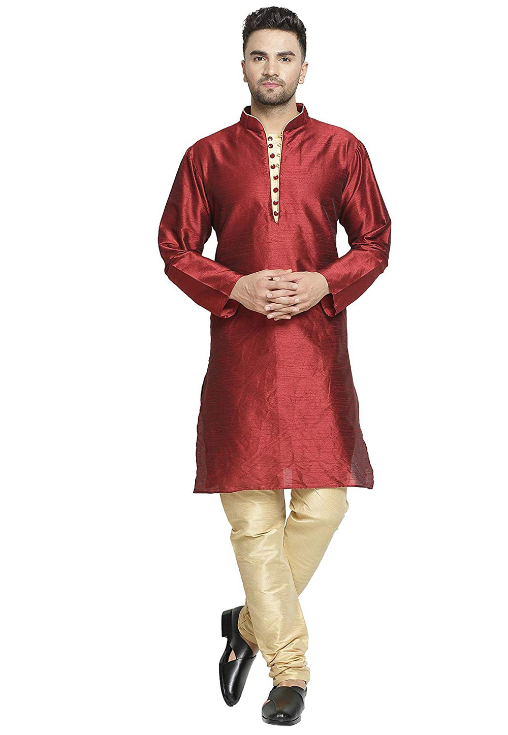 Maroon Dupion Silk Readymade Kurta Pajama 193003