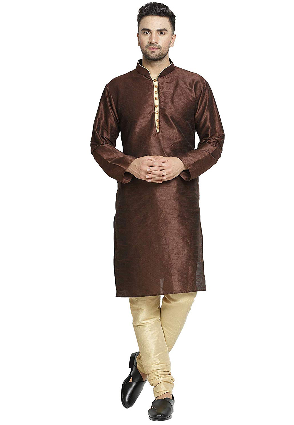 Brown Dupion Silk Readymade Kurta Pajama 193004