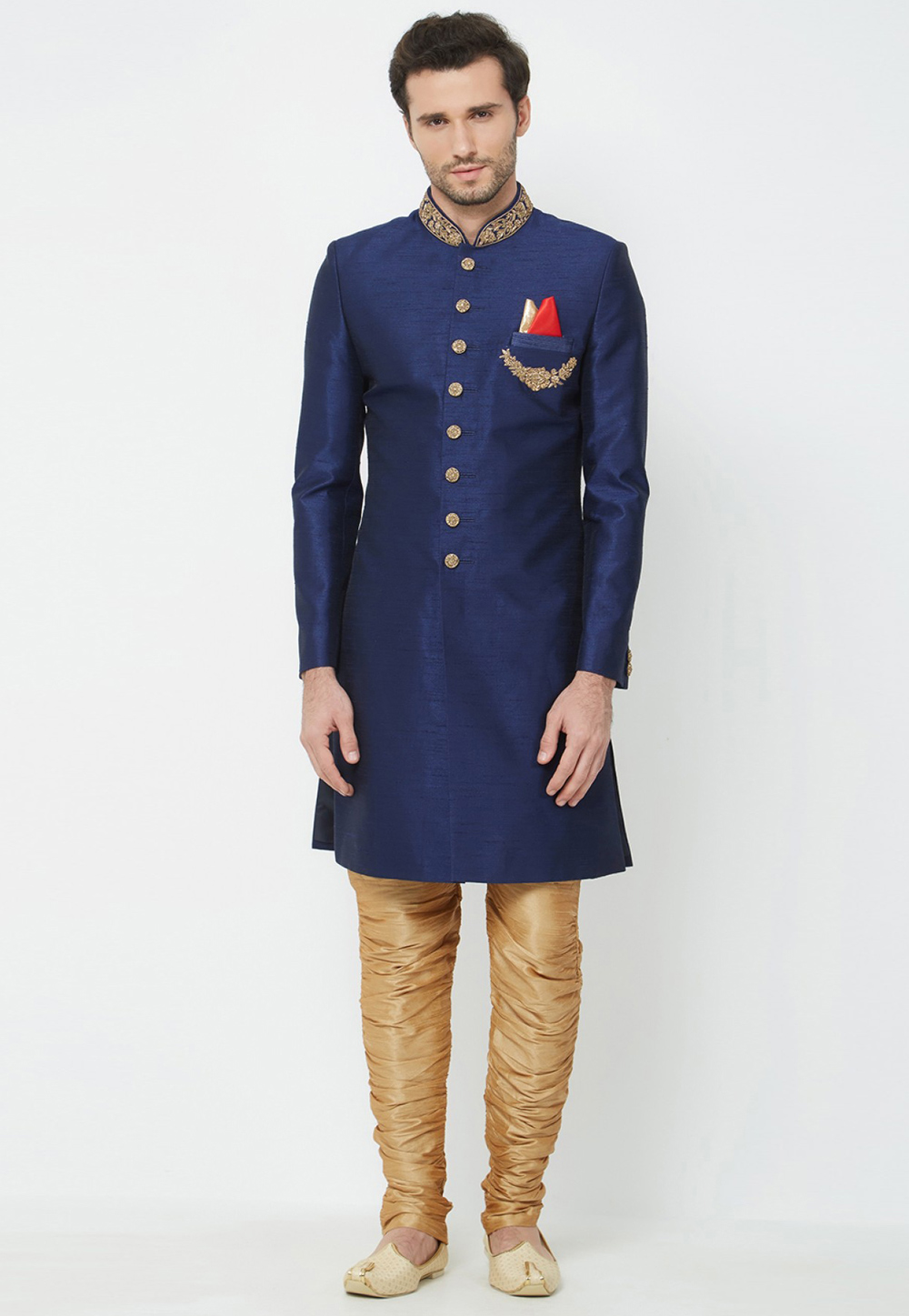 Navy Blue Silk Indo Western Sherwani 235166