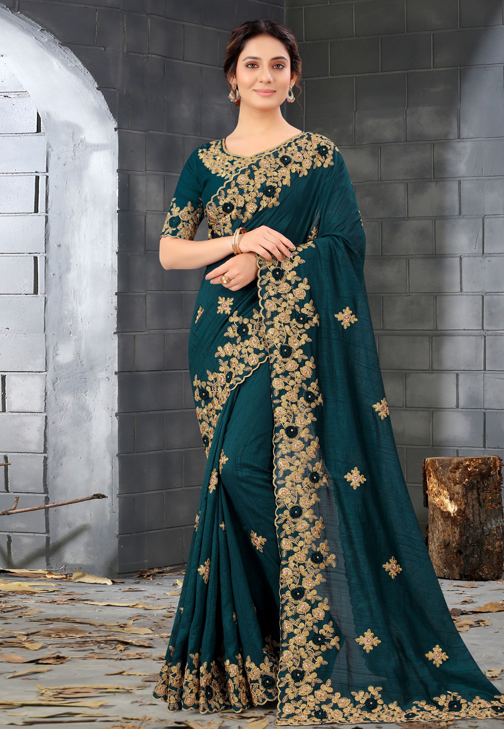 Teal Silk Saree With Blouse 233929
