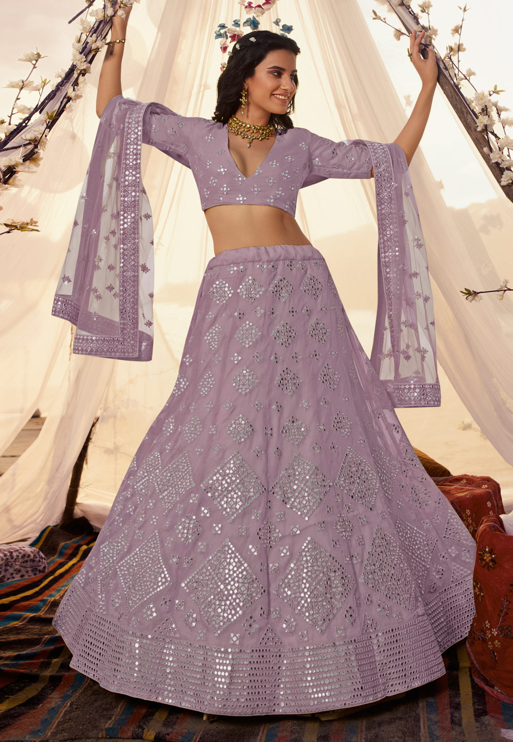 Light Purple Organza Circular Party Wear Lehenga Choli 246024