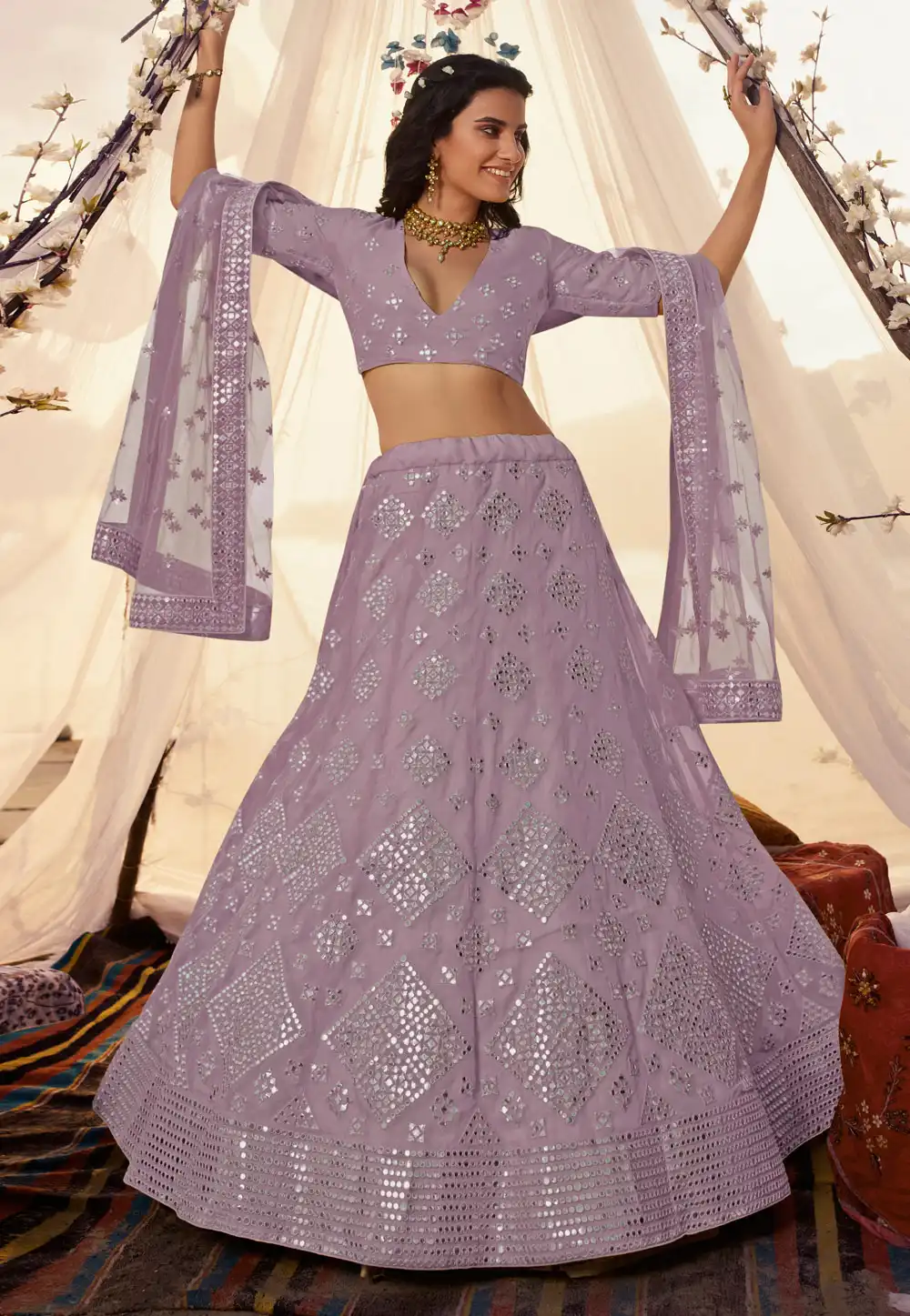 Light Purple Organza Circular Party Wear Lehenga Choli 246024
