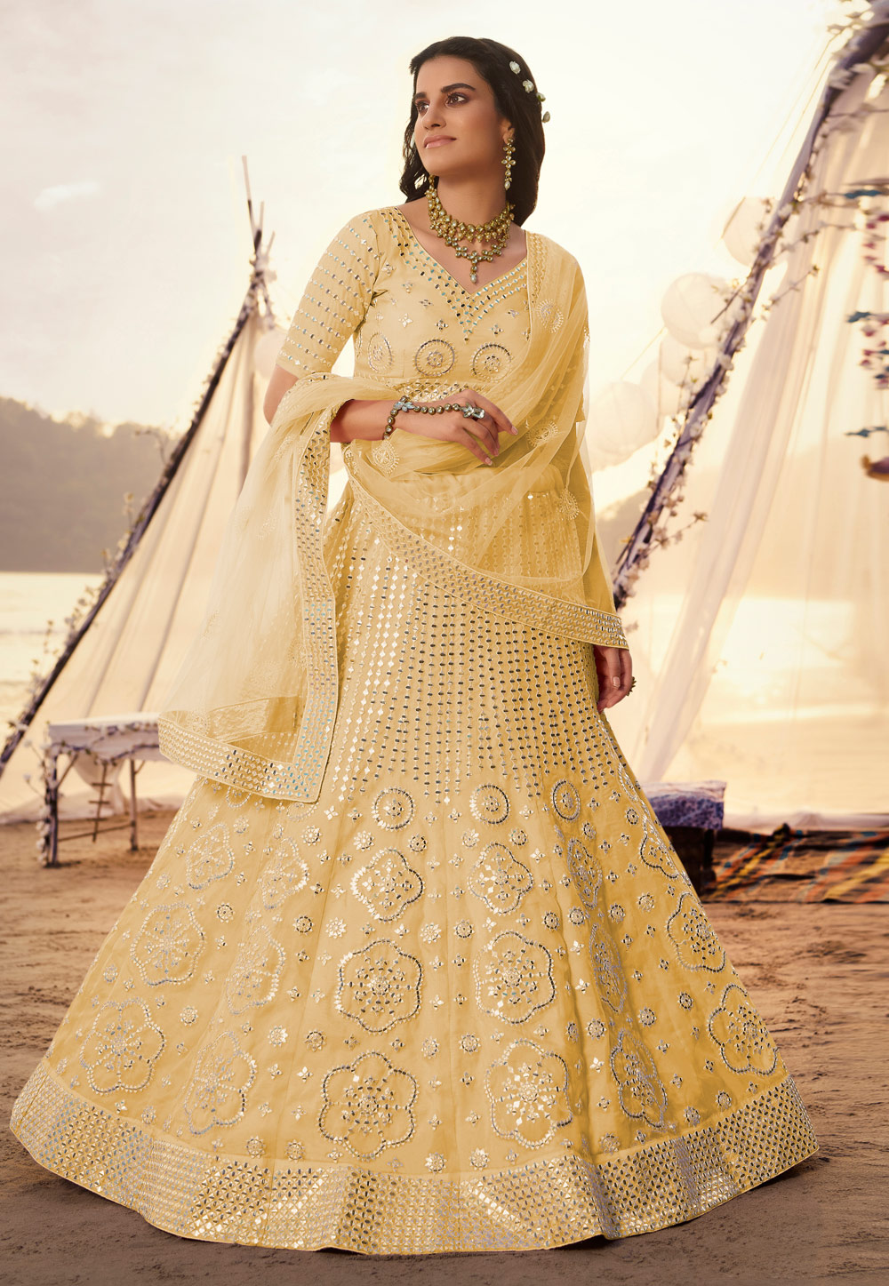 Yellow Organza Circular Party Wear Lehenga Choli 246026