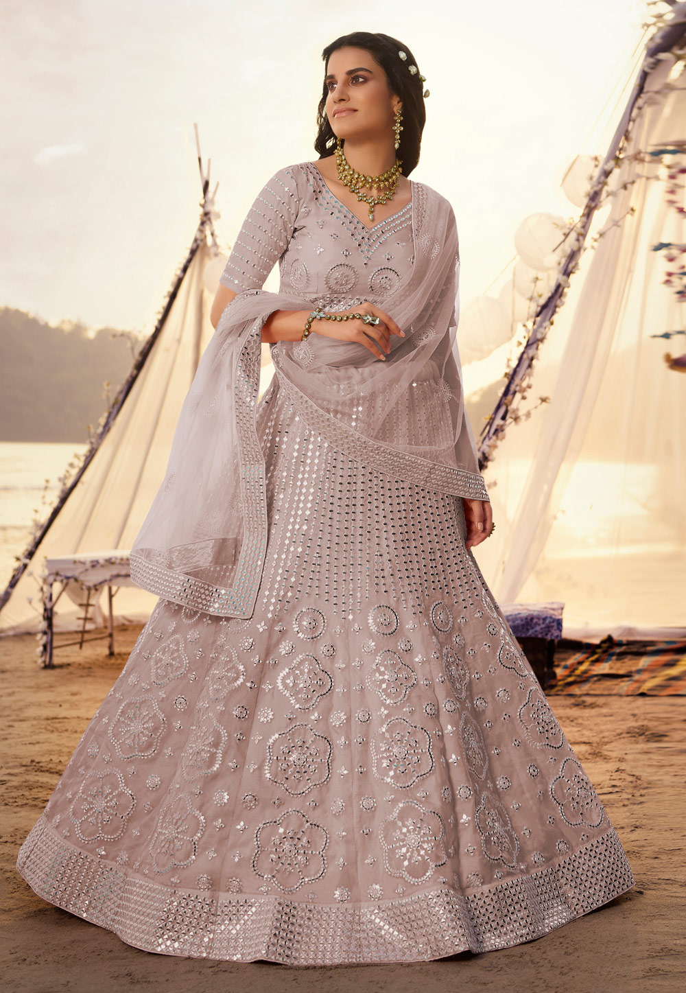 Brown Organza Circular Party Wear Lehenga Choli 246028