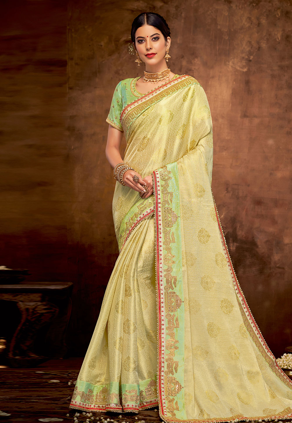 Green Jacquard Festival Wear Saree 190541