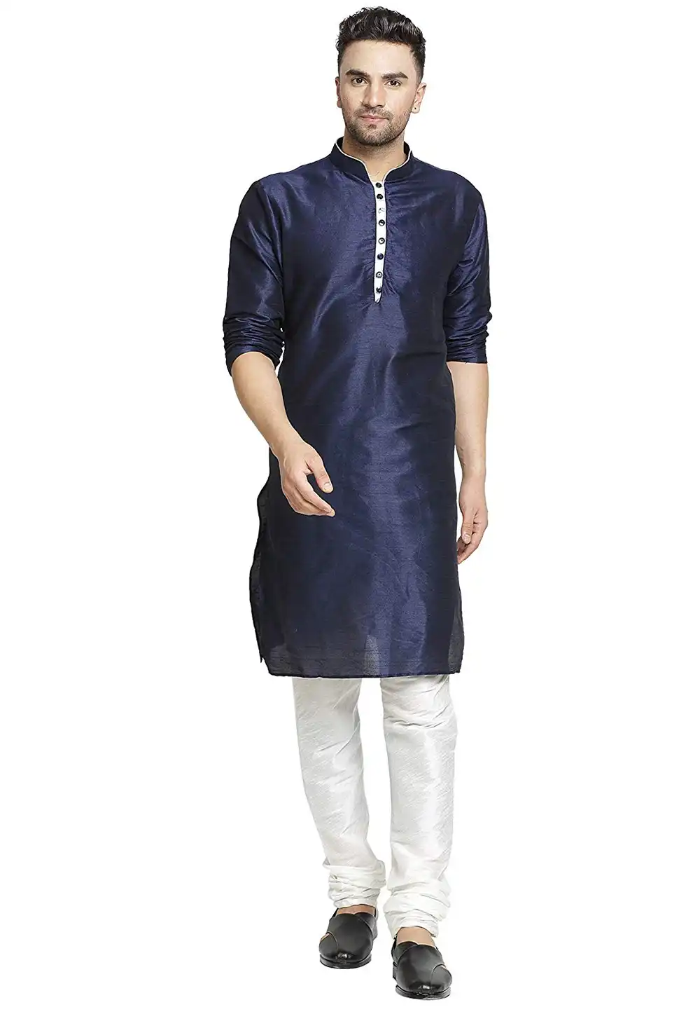 Navy Blue Dupion Silk Readymade Kurta Pajama 193011