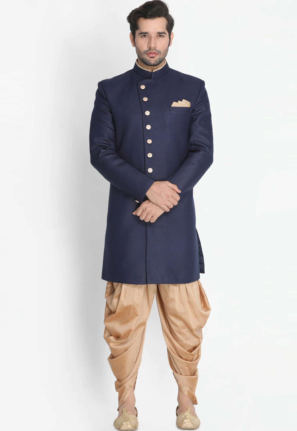 Navy Blue Viscose Dhoti Sherwani 235172