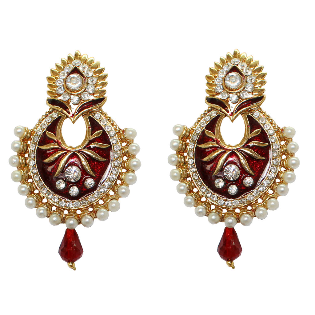 Maroon Zinc Austrian Diamonds Earrings 64387