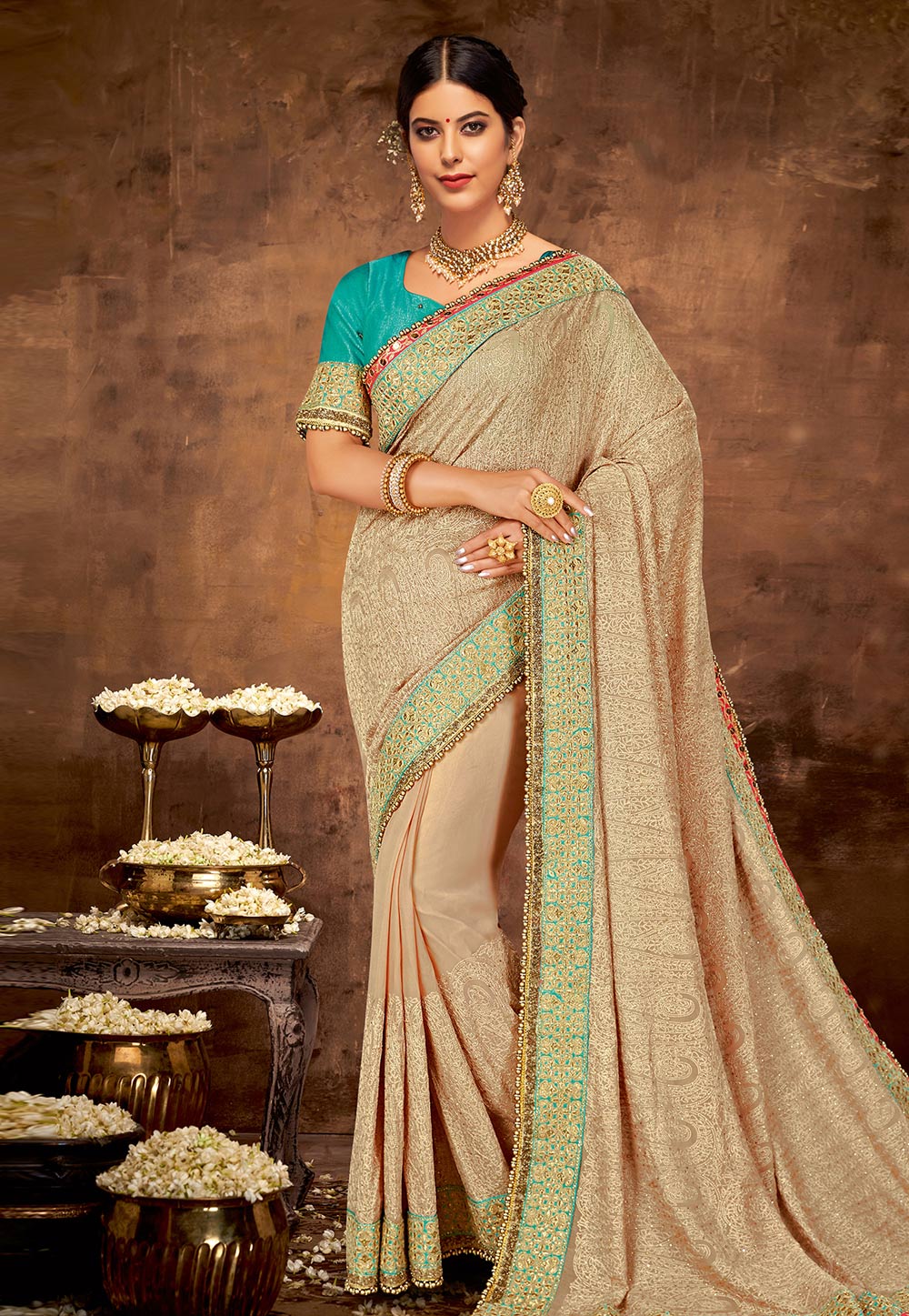 Beige Georgette Party Wear Saree 190552