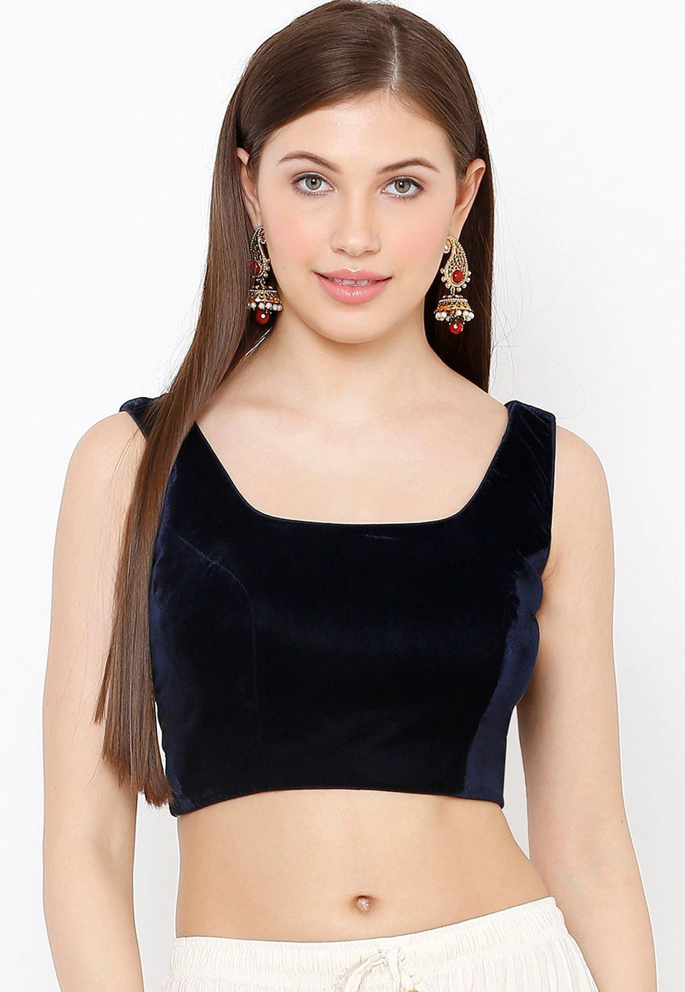 Navy Blue Velvet Readymade Blouse 244905