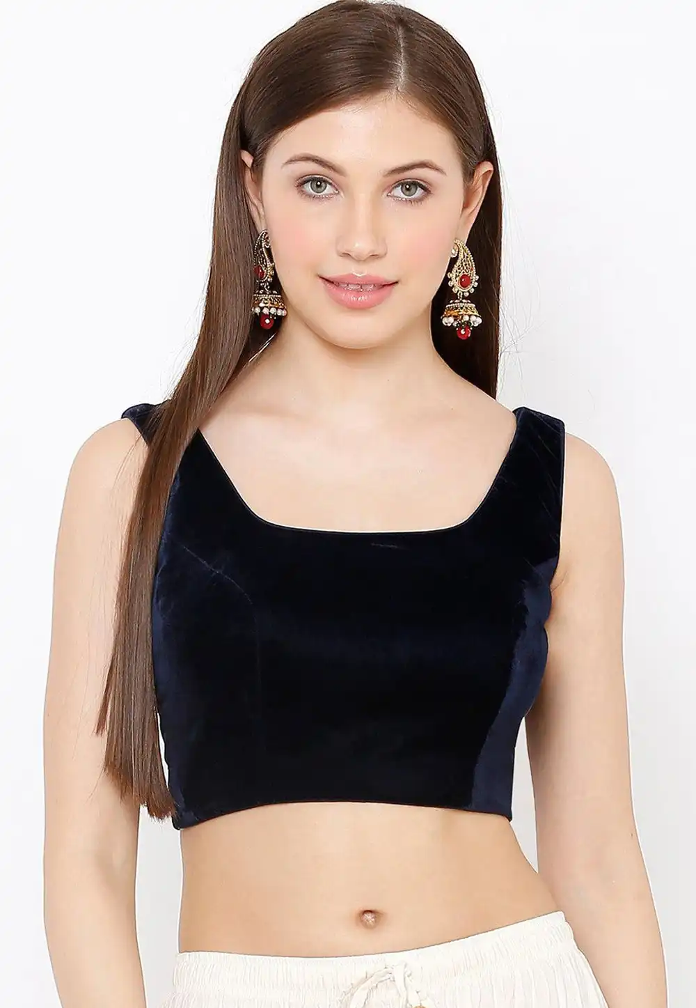 Navy Blue Velvet Readymade Blouse 244905
