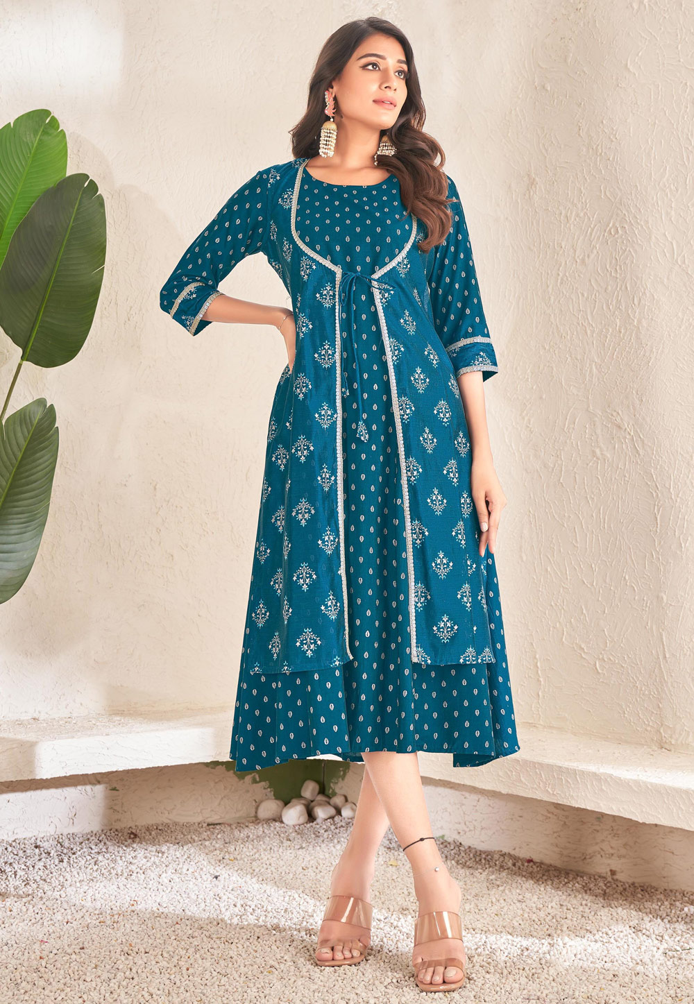 Teal Cotton Printed Kurti 277353