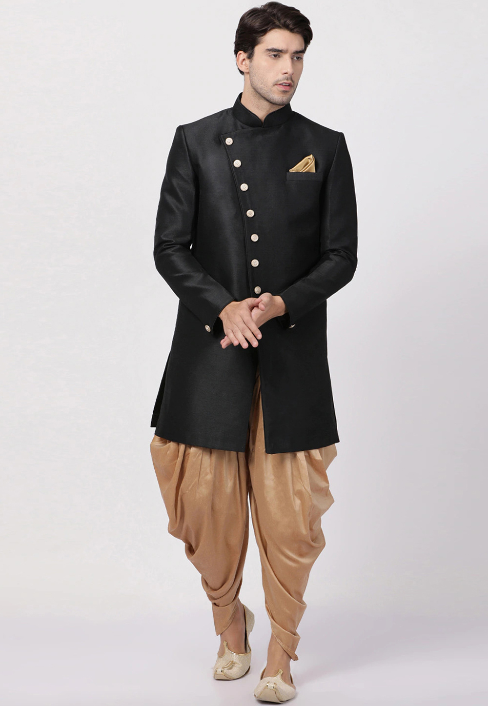 Black Silk Dhoti Sherwani 235173