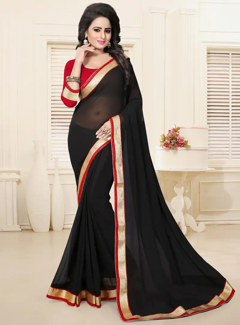 Black Georgette Light Weight Saree 114634