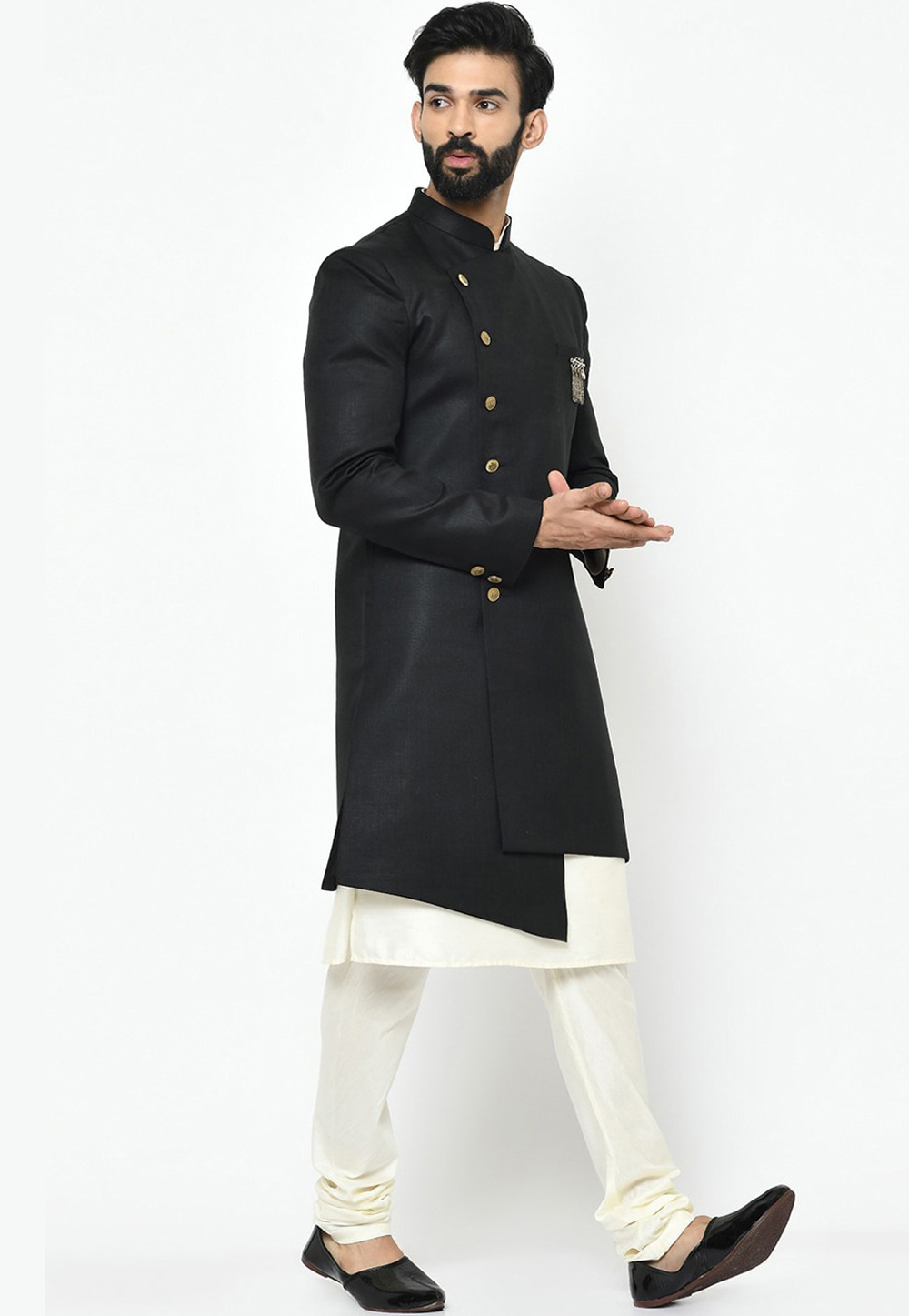 Black Viscose Indo Western Sherwani 235175