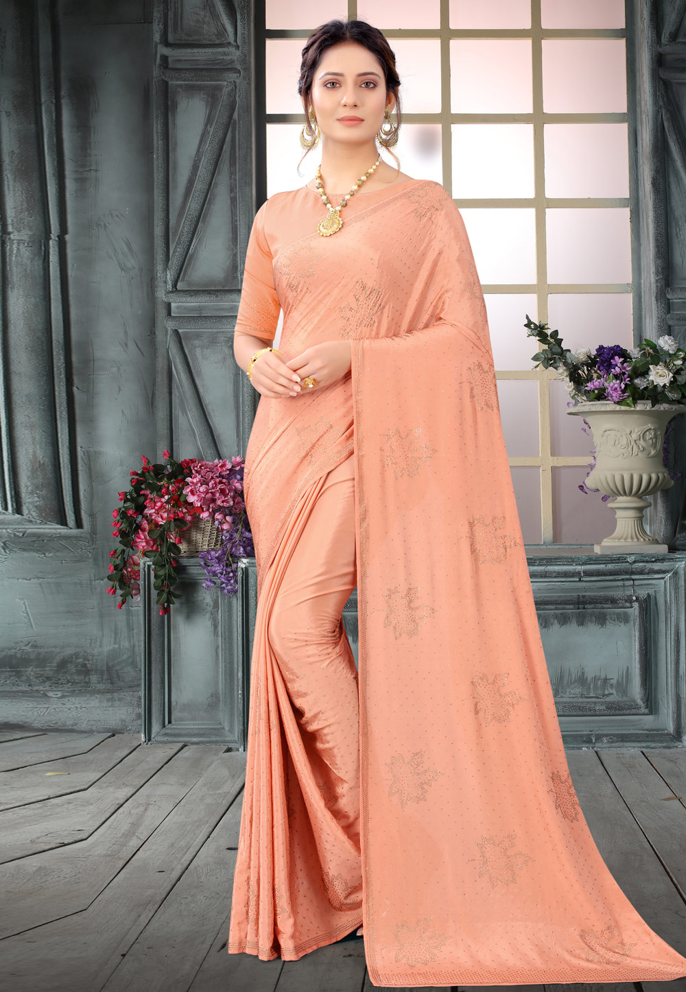 Peach Crepe Festival Wear Saree 234256