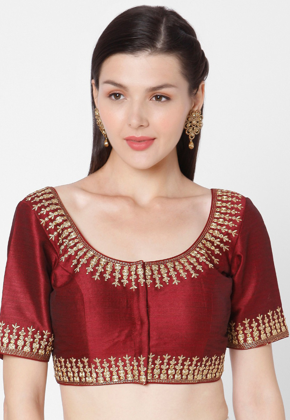 Maroon Dupion Silk Readymade Blouse 244908