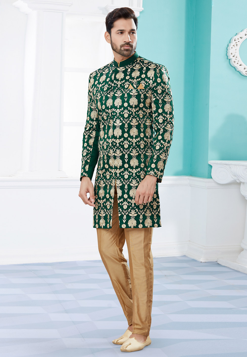 Green Velvet Indo Western Suit 252024