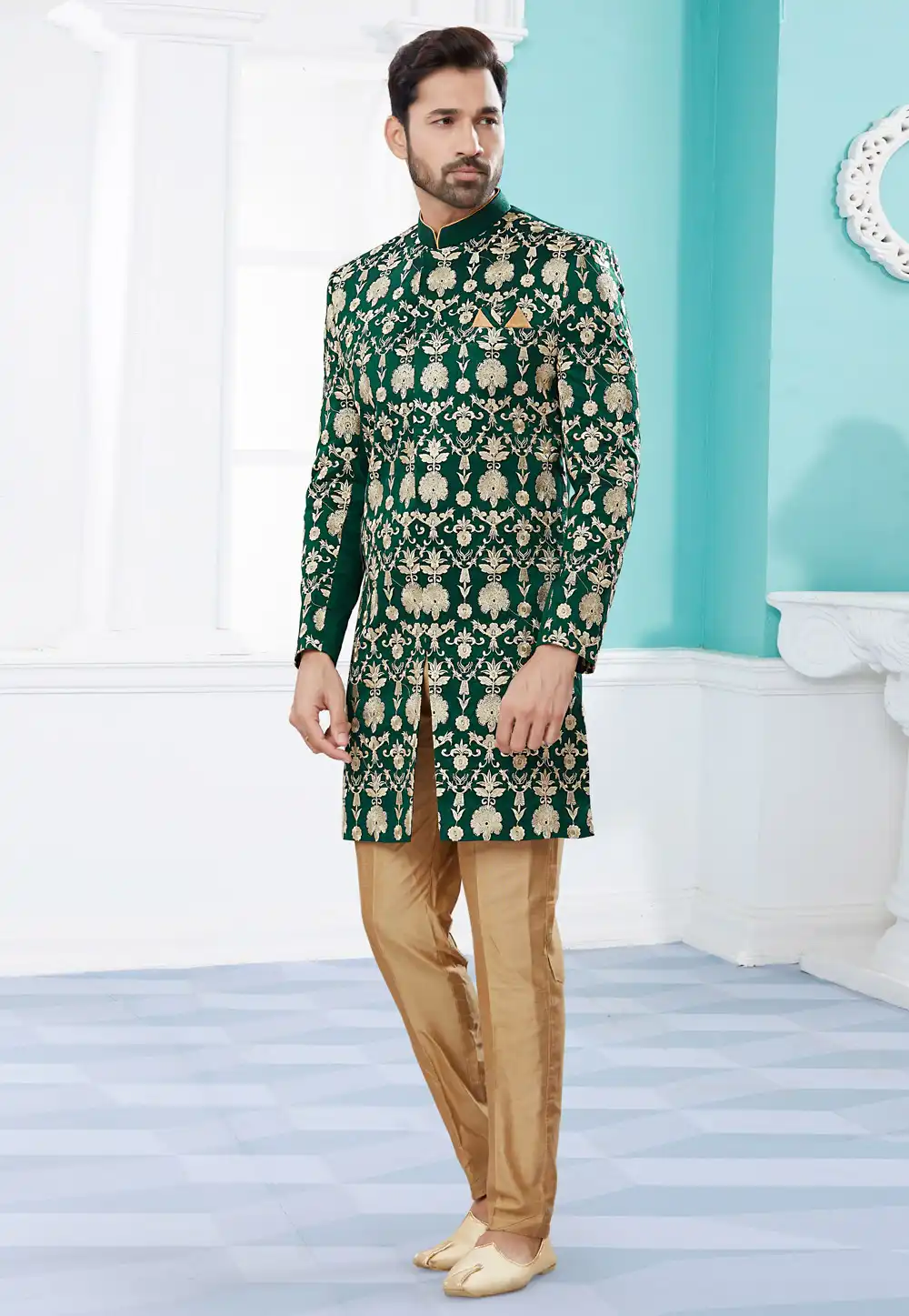 Green Velvet Indo Western Suit 252024