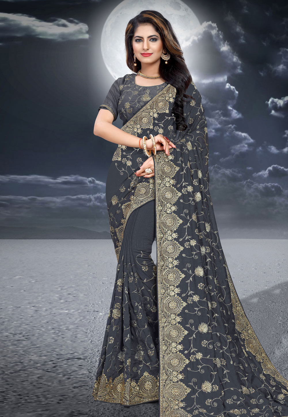 Grey Silk Saree With Blouse 204520