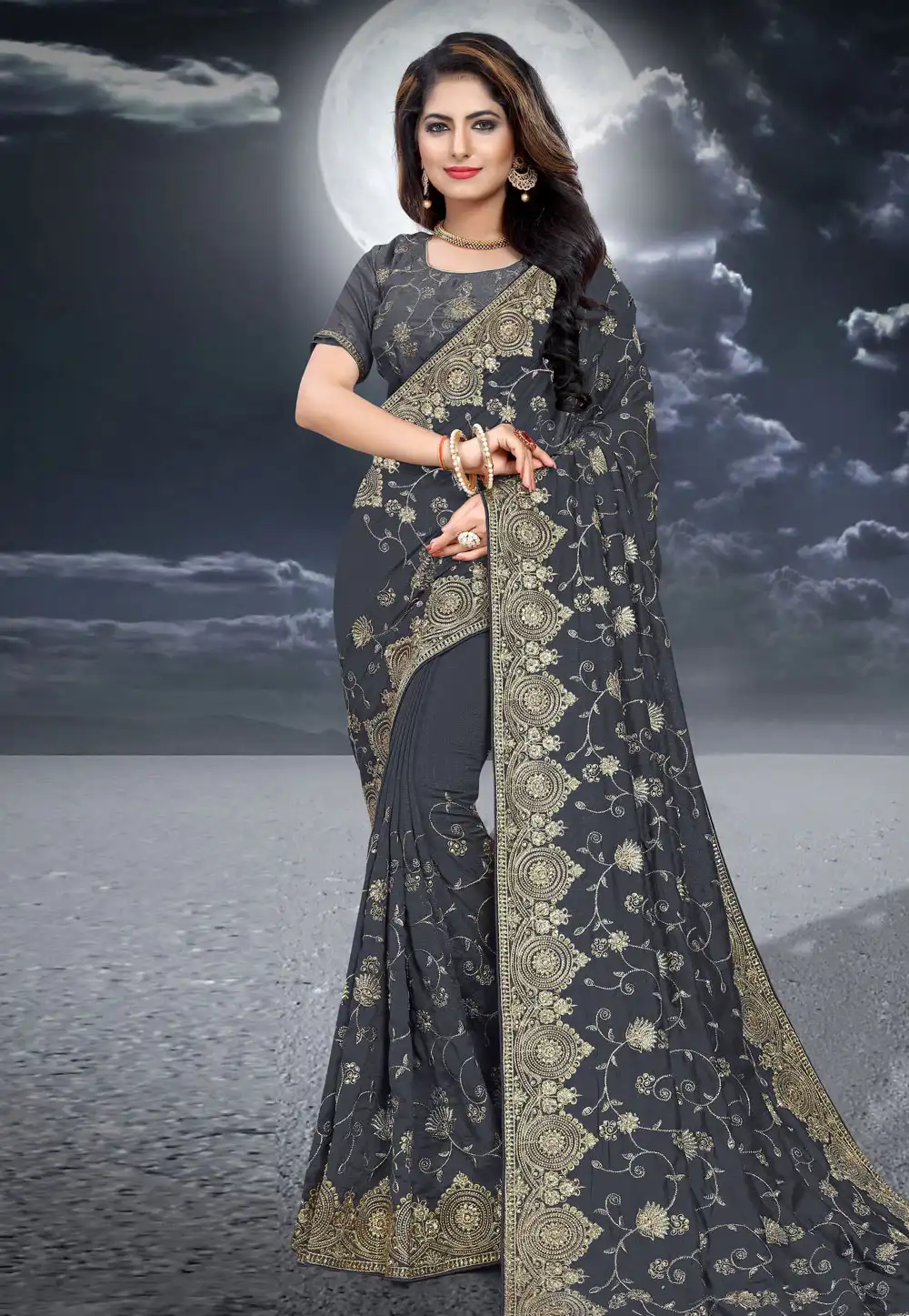 Grey Silk Saree With Blouse 204520