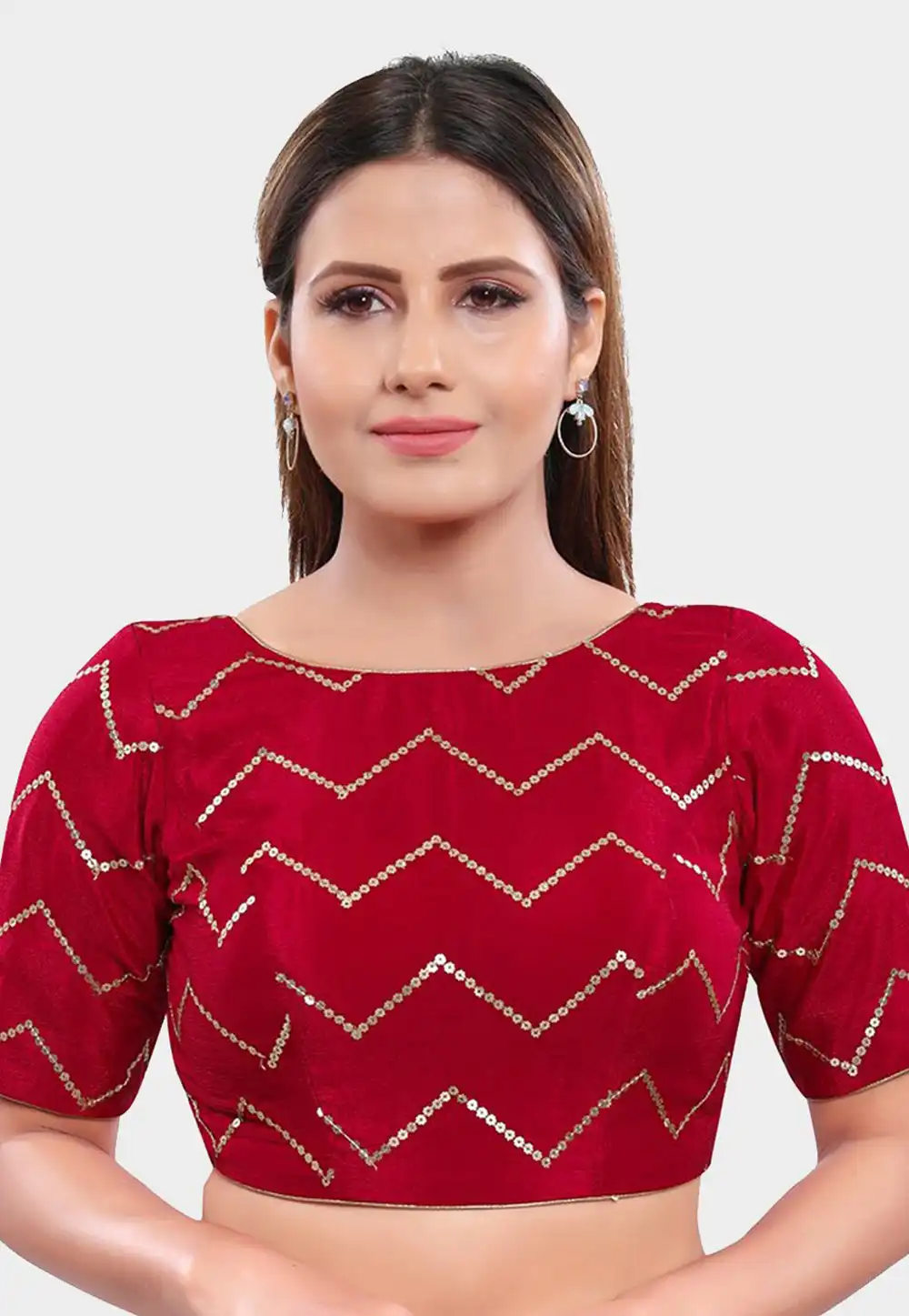 Maroon Dupion Silk Readymade Blouse 244909