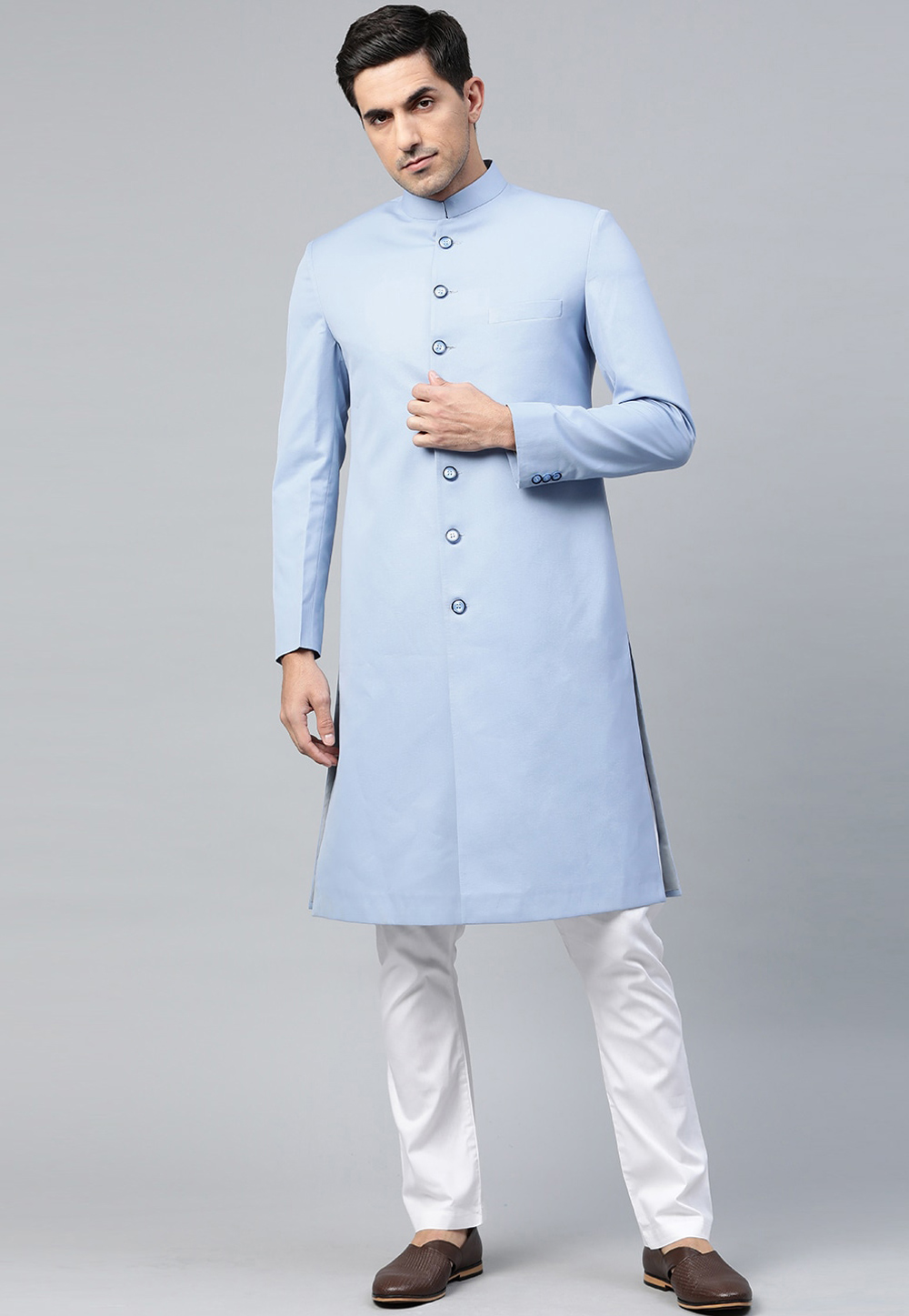 Sky Blue Viscose Sherwani 235177