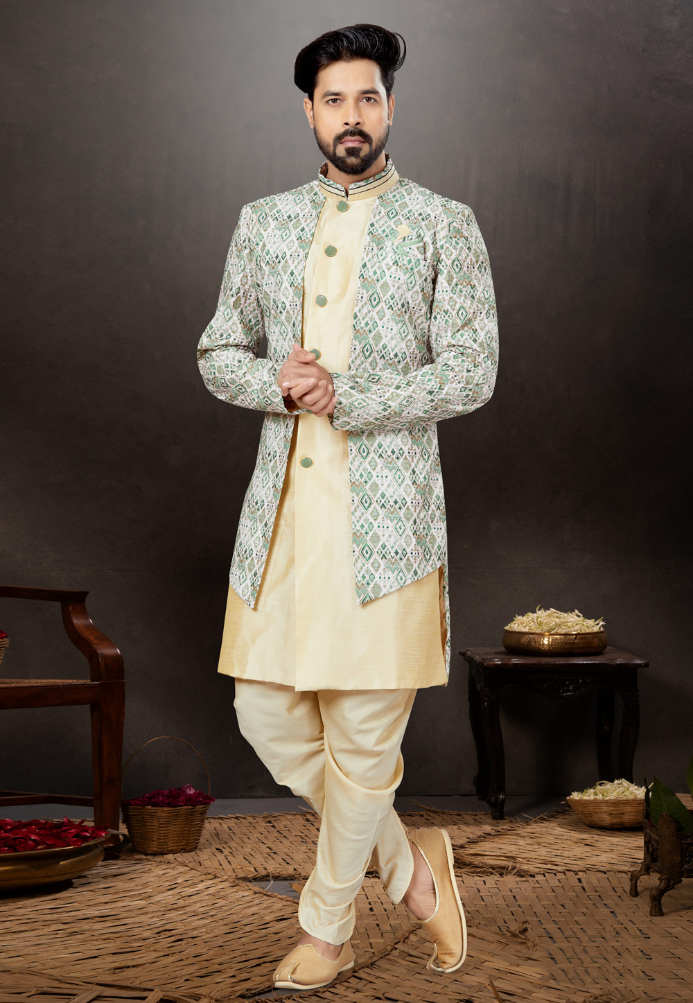Golden Silk Indo Western Suit 259296