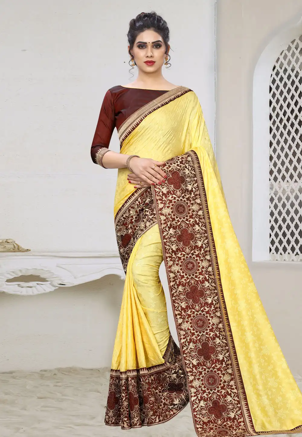 Yellow Silk Jacquard Festival Wear Saree 236793