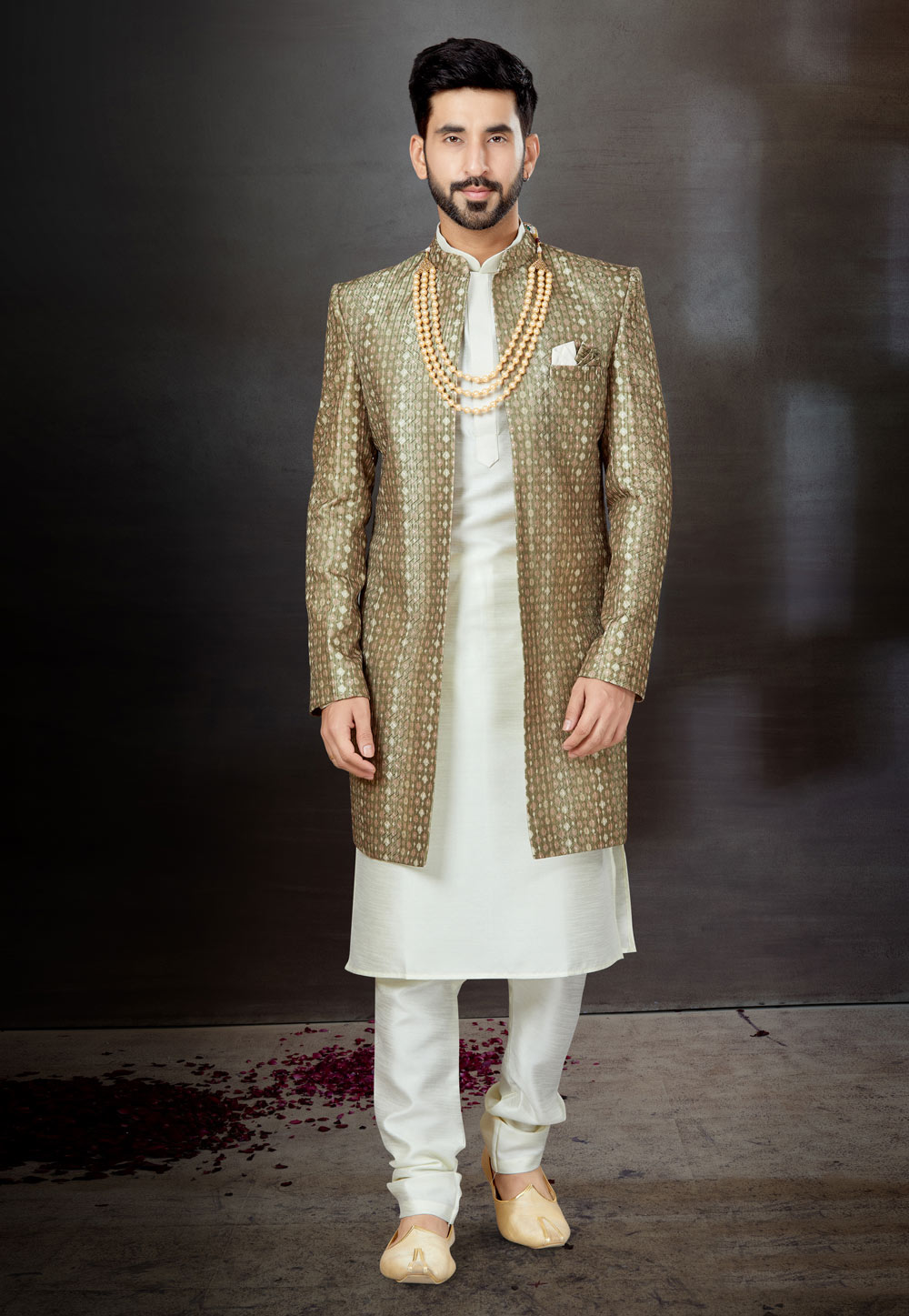 Off White Silk Indo Western Suit 259301
